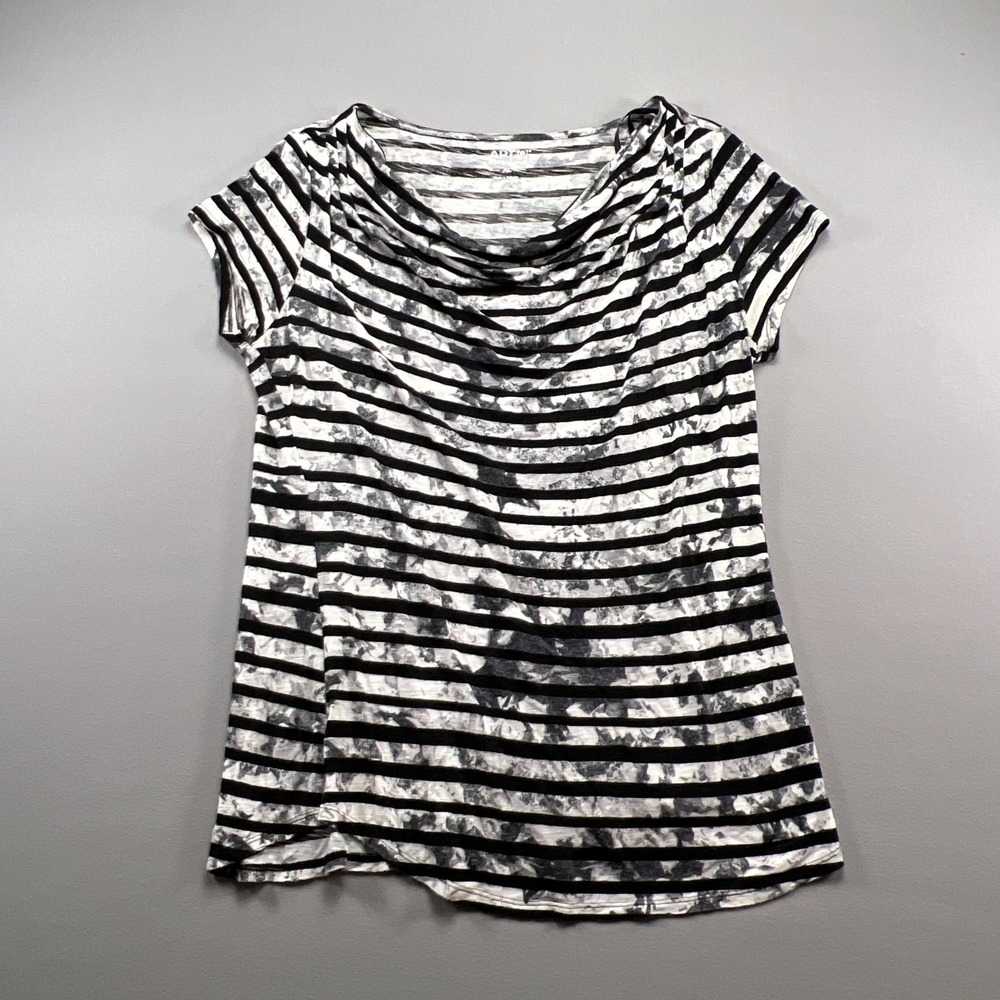 Apt 9 Essentials Blouse Top Womens XL White Black Horizontal Stripes Cowl Neck - Picture 4 of 10